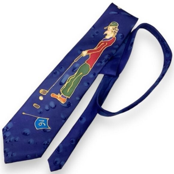 Silkvine Mens Novelty Golfing Hand Painted Necktie, Made in Ireland - Picture 2 of 7